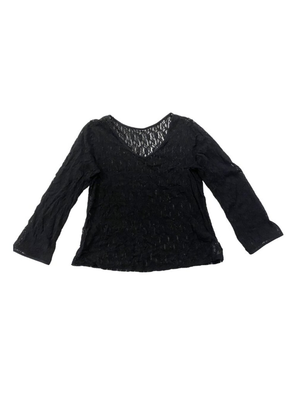 WHIMSIGOTH Floral Lace Gothic V-Neck Long Sleeve Top Black XL Coquette Sheer Y2K